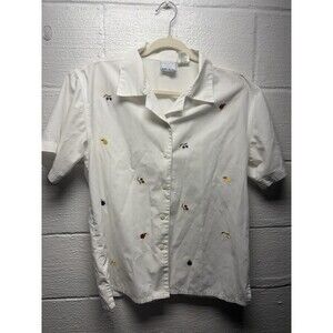 Vtg Bobbie Brooks Woman White Shirt Embroidered Grannycore Sewing Sz L 12-14